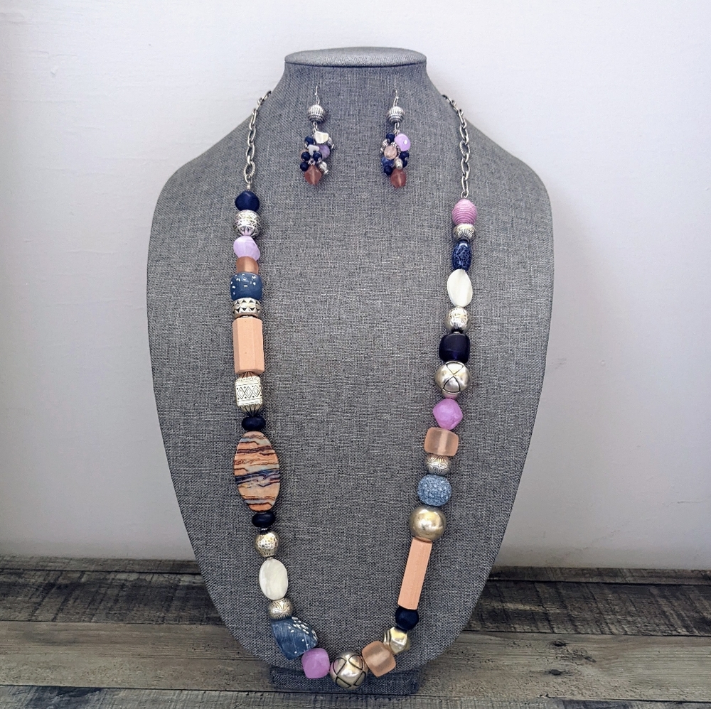 Chico's Abby Multi-Colored Single-Strand Beaded Necklace and Earring Set